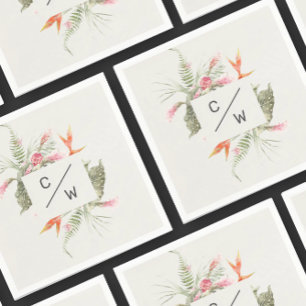 Enkel tropisk blommigt Monogram Bröllop Papper Pappersservett