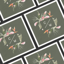 Enkel tropisk blommigt Monogram Gree Papper Bröllo Pappersservett
