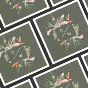 Enkel tropisk blommigt Monogram Gree Papper Bröllo Pappersservett