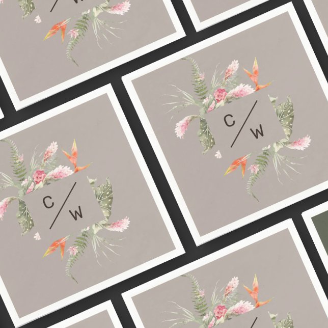 Enkel tropisk blomster monogram taup bröllopspappe pappersservett (Skapare uppladdad)