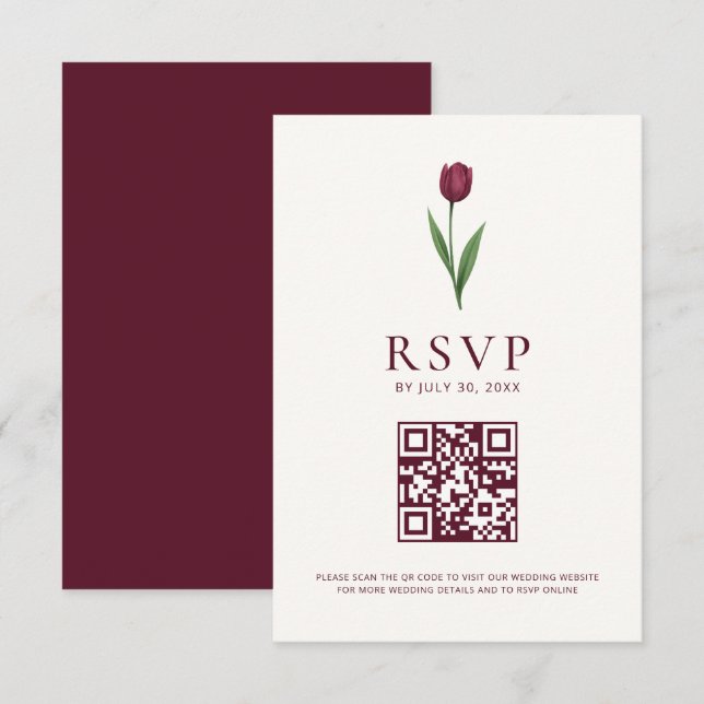 Enkel Tulpan Elfenbensminimalistisk Bröllops QR-ko OSA Kort (Fram/baksida)