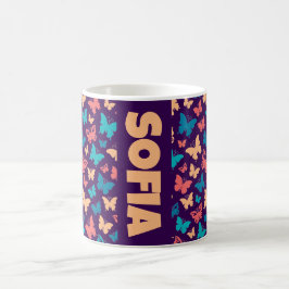 Enkel turguoise lila Butterfly mönster namn Kaffemugg