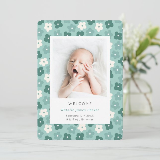 Enkel turkos Blommigt Vattenfärg Birth Meddelande (Stående Fram)