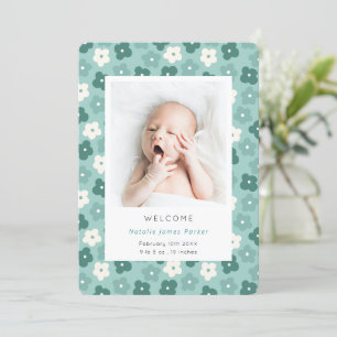 Enkel turkos Blommigt Vattenfärg Birth Meddelande