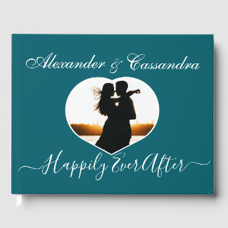 Enkel turkos Teal Blue Photo Bröllop Gästböcker