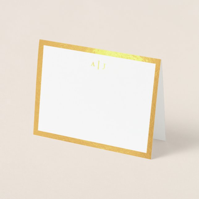 Enkel Två Monogram Guld Kant Folierat Kort (Framsida)