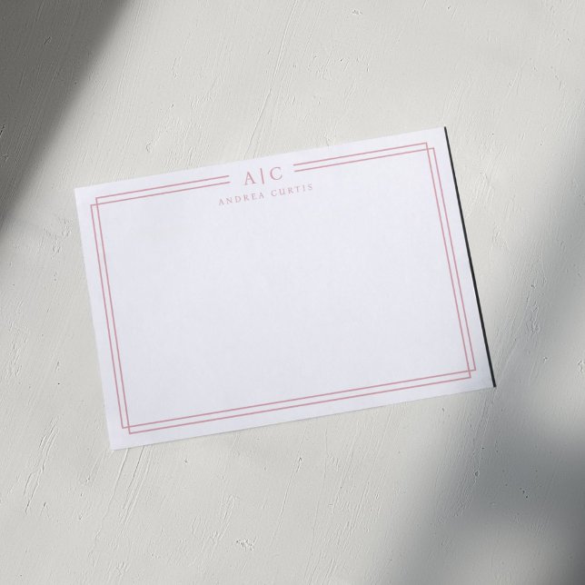 Enkel Två Monogram Rosé Geometrisk Kant Anteckningskort (Skapare uppladdad)