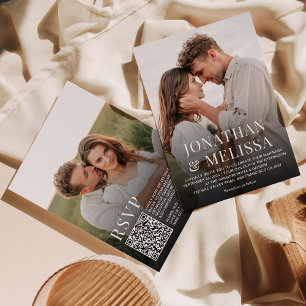 Enkel typografi 2 Foto QR-kod OSA Bröllop Inbjudningar