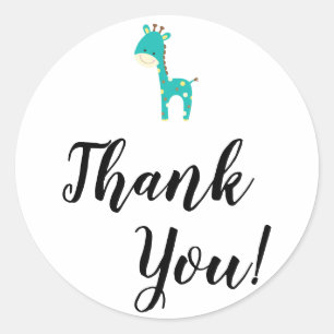 Enkel typografi av Tack med Teal Giraffe Runt Klistermärke