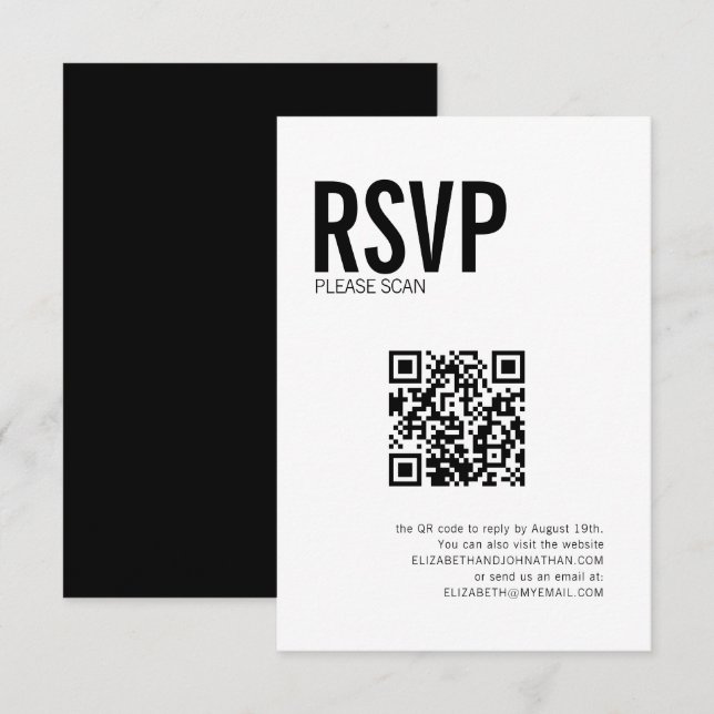 Enkel typografi Bröllopswebbplats QR-kod RSVP OSA Kort (Fram/baksida)