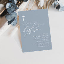 enkel typografi, dammig blå baptism inbjudan