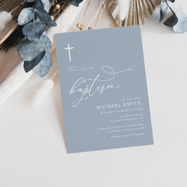 enkel typografi, dammig blå baptism inbjudan