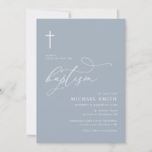 enkel typografi, dammig blå baptism inbjudan