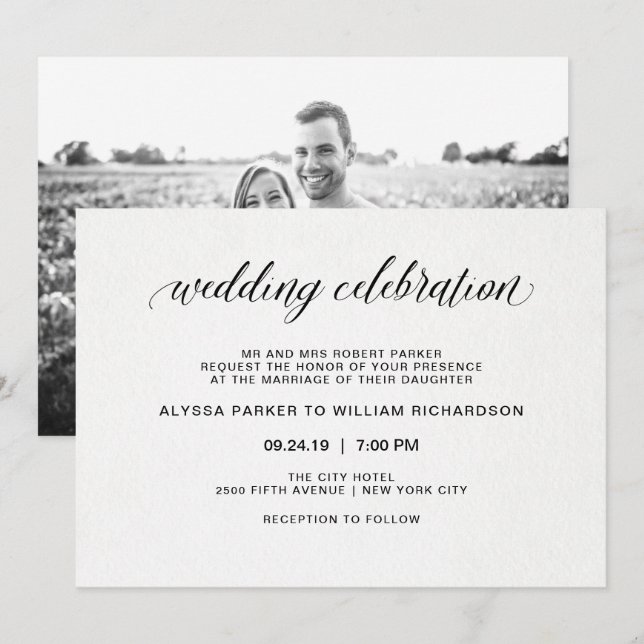 Enkel typografi för Elegant| Foto på bakre Bröllop Inbjudningar (Fram/baksida)