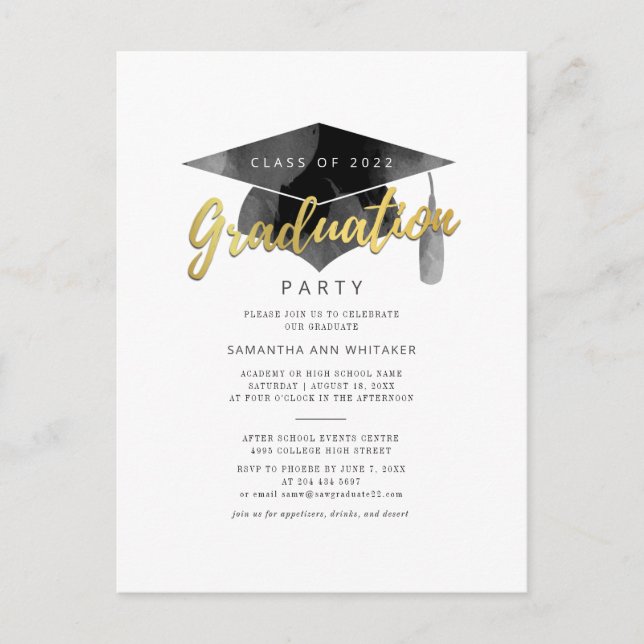 Enkel typografi Grad Minimalist Studenten Inbjudan Vykort (Framsida)