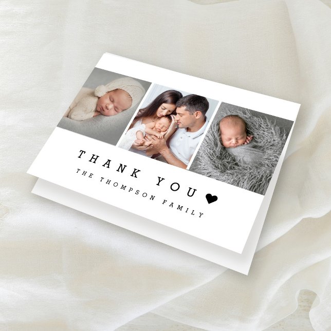 Enkel typografi Heart Baby Fotoduschar Tack Kort (Chic, modern Thank you Heart Baby shower Photo folded card.)