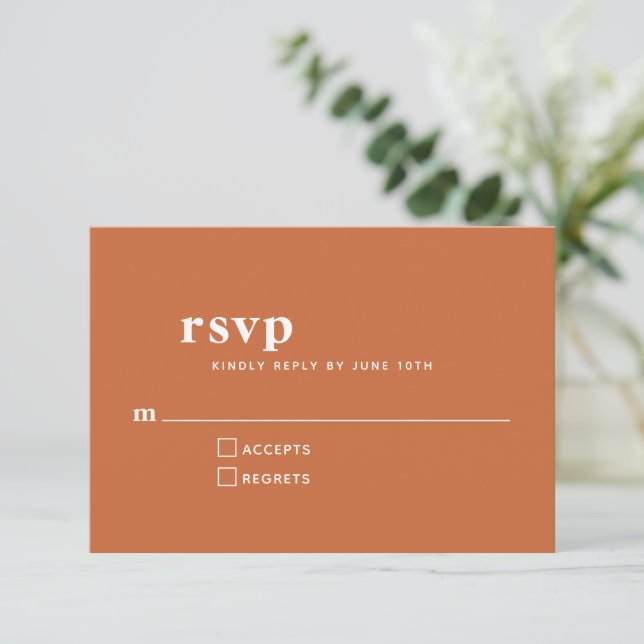 Enkel typografi Modern Burnt Orange Bröllop OSA Kort (Stående Fram)
