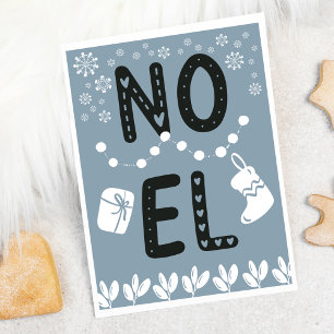 Enkel typografi NOEL Dusty Blue-jul Julkort