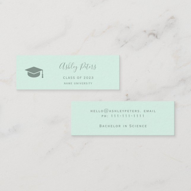Enkel typografi pastellmint grönt studenten mini visitkort (Fram/baksida)
