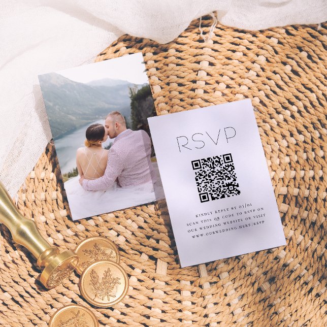 Enkel typografi QR-kod Foto Bröllop RSVP Tilläggskort (Skapare uppladdad)