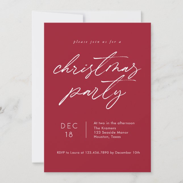 Enkel typografi Röd jul Party Inbjudningar (Framsida)