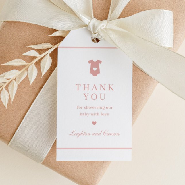 Enkel typografi Rosa Bebis Shower Tack Fördel Presentetikett (Elegant Typography Pink Baby Shower Thank You Favor Tags.)