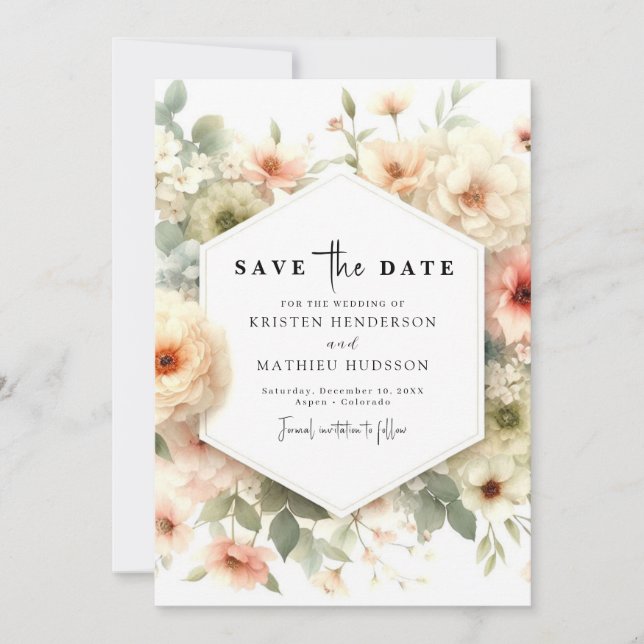 Enkel typografi Rosa Blommigt Bröllop Spara Datumet (Framsida)