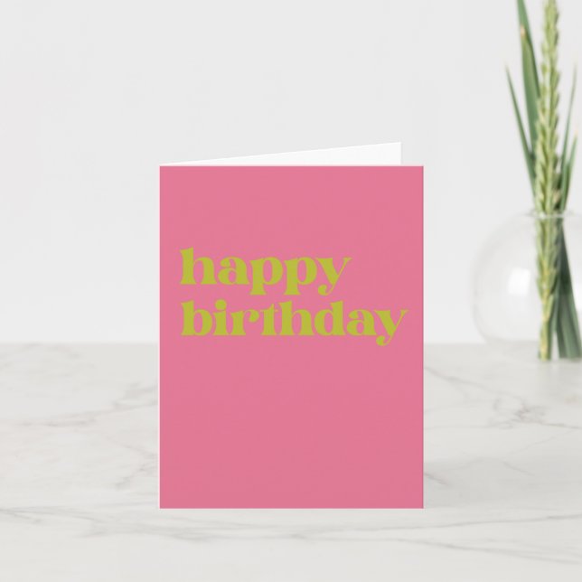 Enkel typografi Rosa och grön kalkfödelsedag Kort (Framsida)