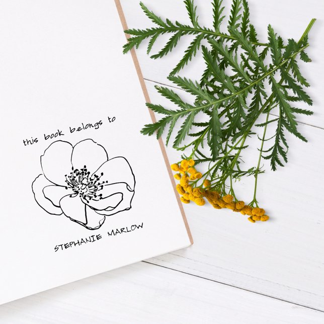 Enkel typografi Rustic Wildblomma Bibliotek Bok Självfärgande Stämpel (Simple Typography Rustic Wildflower Library Book Self-inking Stamp)