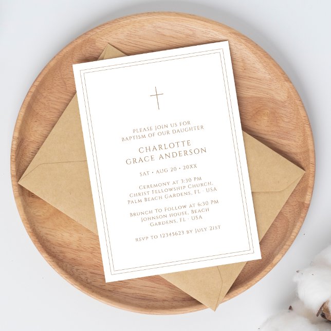 Enkel typografi Spädbarnskkatolsk Guld-baptism Inbjudningar (Skapare uppladdad)