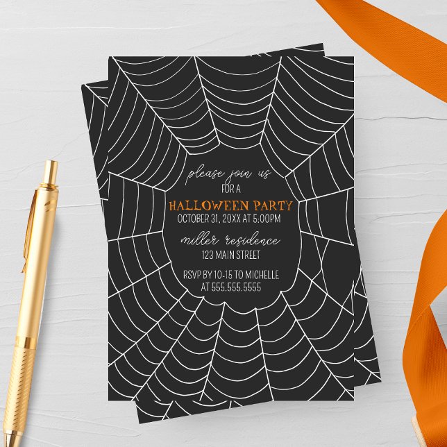 Enkel typografi, Spindelnät Halloween fest Inbjudningar (Skapare uppladdad)