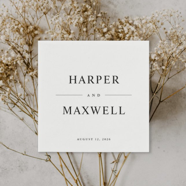 Enkel typografi, svart och vit Bröllop Pappersservett (Skapare uppladdad)