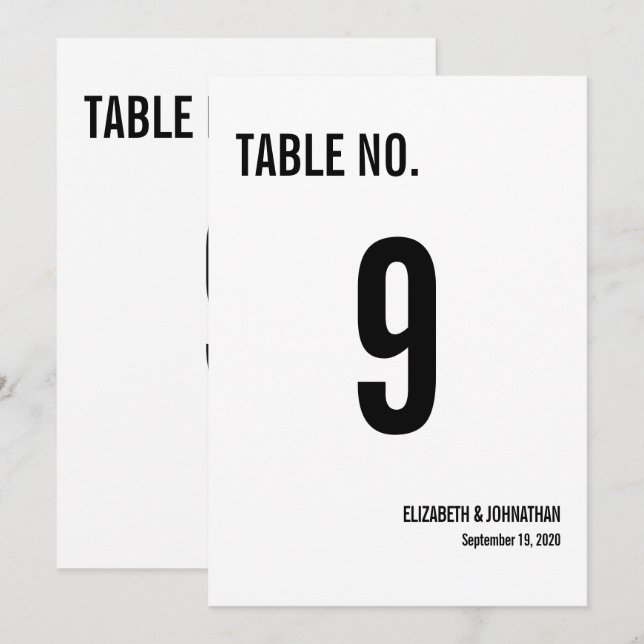 Enkel typografi vigselbord nummerkort inbjudningar (Fram/baksida)