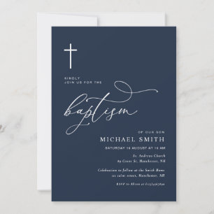 enkel typografisk marin blå baptism-inbjudan inbjudningar