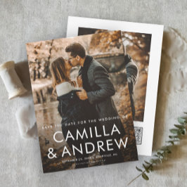 Enkel typografisk QR-kod 2 Foto Bröllop Spara Datumet