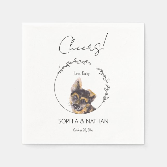 Enkel tysk Shepherd Bröllop Cocktail Napkins Pappersservett (Framsidan)