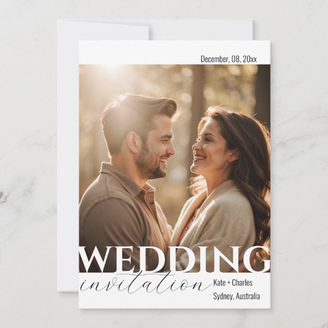 Enkel, unik inbjudan till QR-kod för fotobröllop (Framsida)