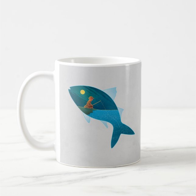 Enkel, unik kreativitet, fantasifull fiskare kaffemugg (Vänster)