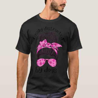 Enkel uppdelad av Hundar Messy Bun Hair Sunglasse T Shirt