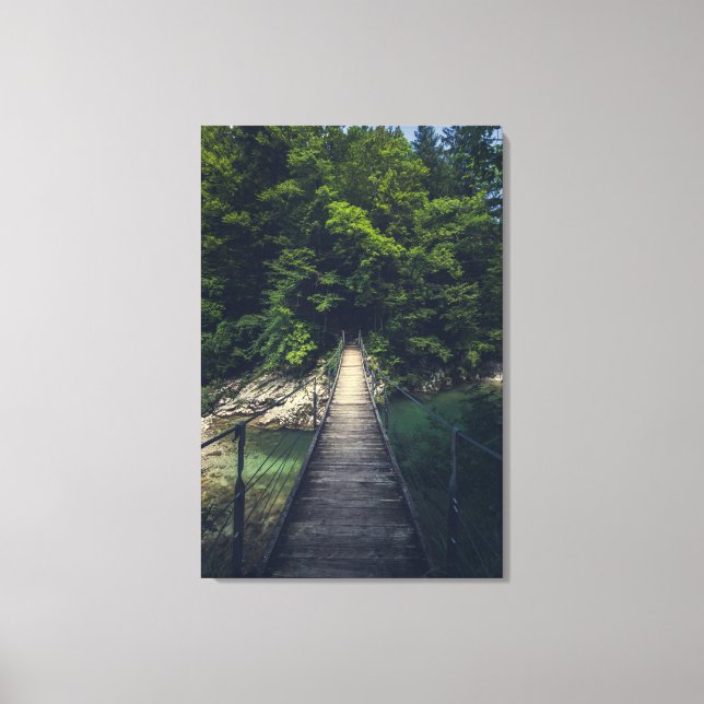 Enkel upphängningsbro över floden Idrijca, Slove Canvastryck (Framsida)
