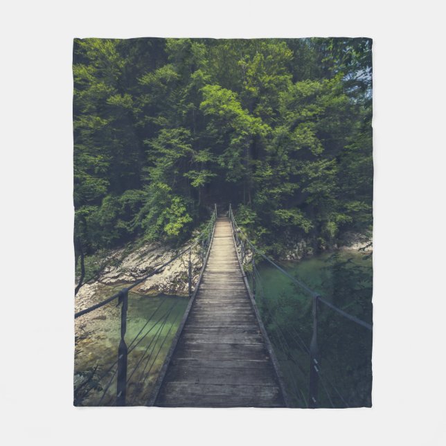 Enkel upphängningsbro över floden Idrijca, Slove Fleecefilt (Framsidan)