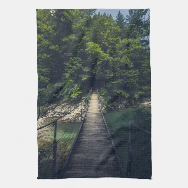 Enkel upphängningsbro över floden Idrijca, Slove Kökshandduk (Vertikal)