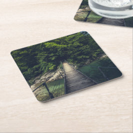 Enkel upphängningsbro över floden Idrijca, Slove Underlägg Papper Kvadrat