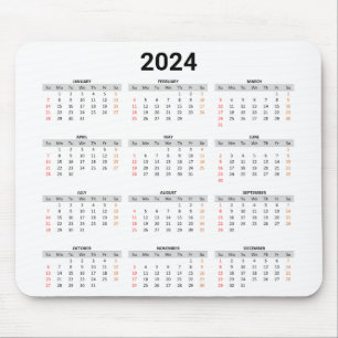 Enkel US 2024 kalender för hela året på ett ögonbl Musmatta