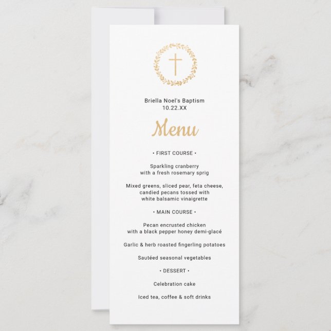 Enkel utandning Guld med Kor Baptism Menu Inbjudningar (Framsida)