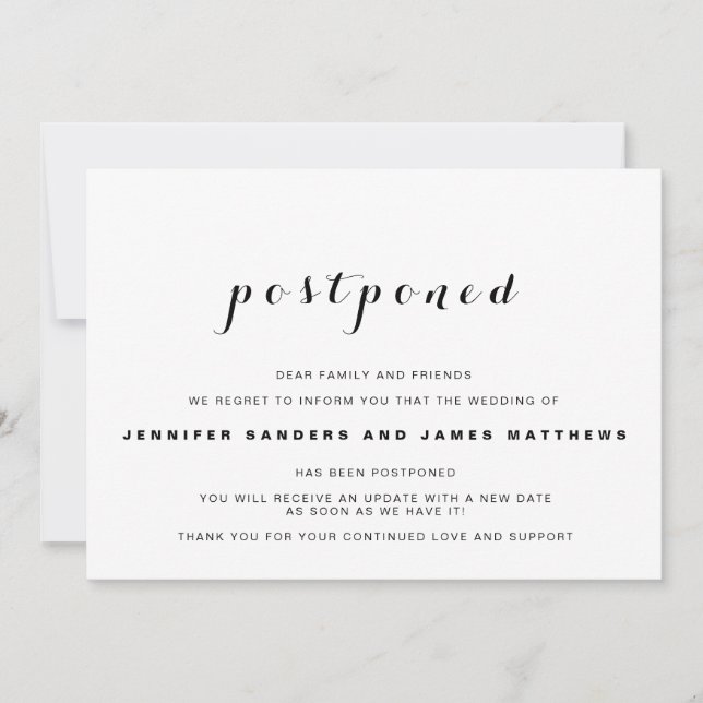 Enkel utsatt bröllopsannons inbjudningar (Framsida)