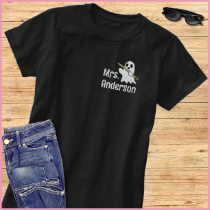 Enkel utskrift av Cute Ghost Teacher Namn Pocket T Shirt
