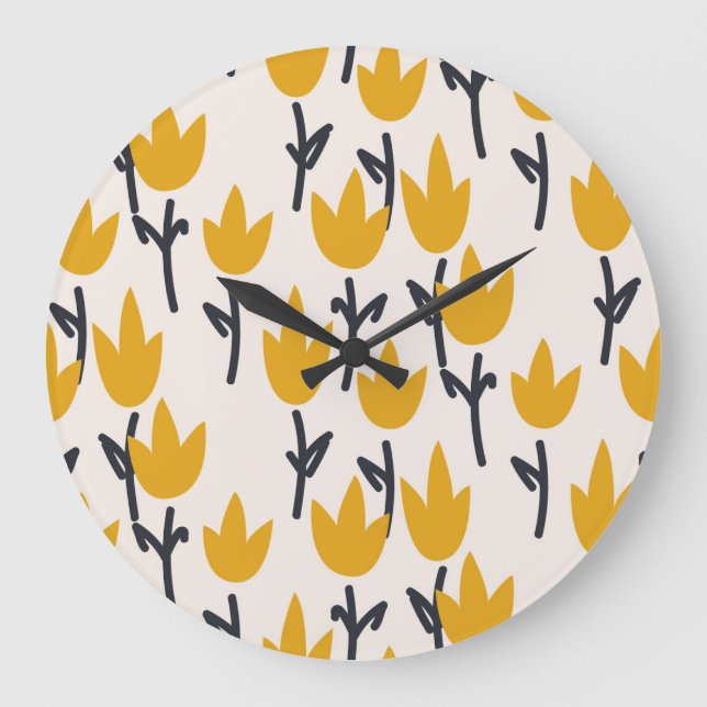 Enkel utskrift av Tulip Flower Fabric Stor Klocka (Framsida)