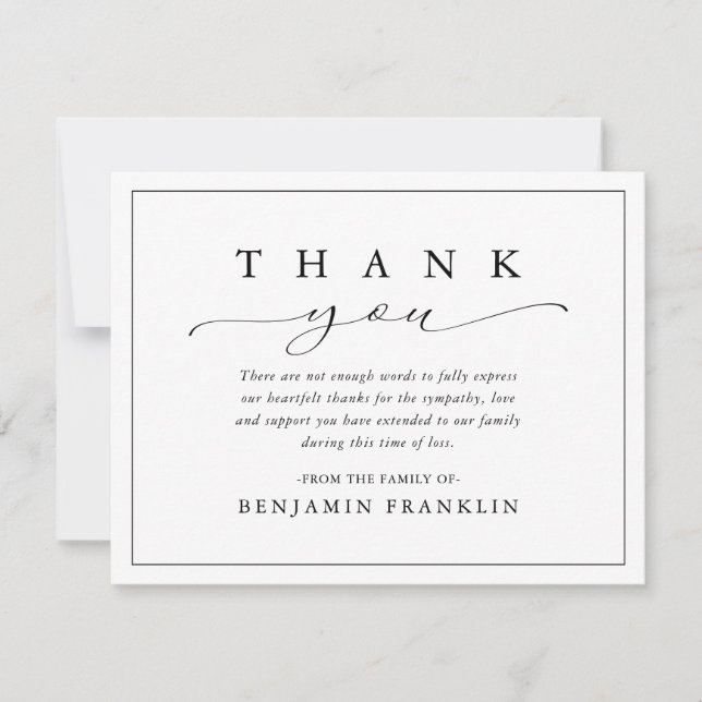 Enkel utskrift Kalligraphy Bereavement Funeral Tack Kort (Framsida)