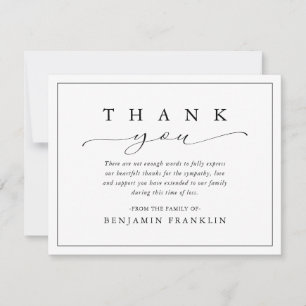 Enkel utskrift Kalligraphy Bereavement Funeral Tack Kort